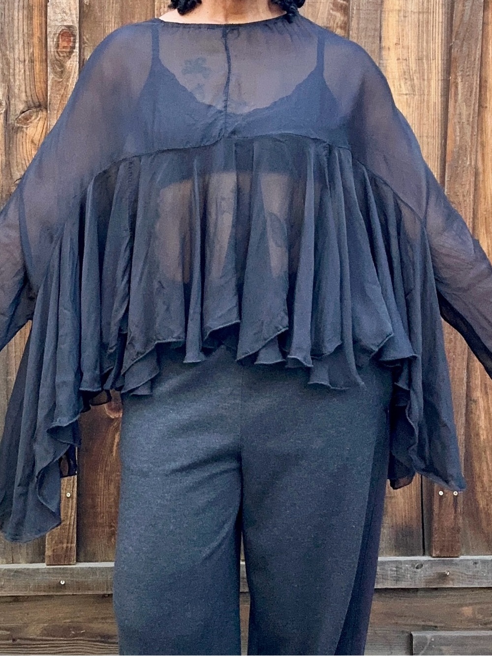 Y2K Romantic Whimsigoth “Kate” Cape Poncho OS Black Chiffon Blend Boho Unbranded